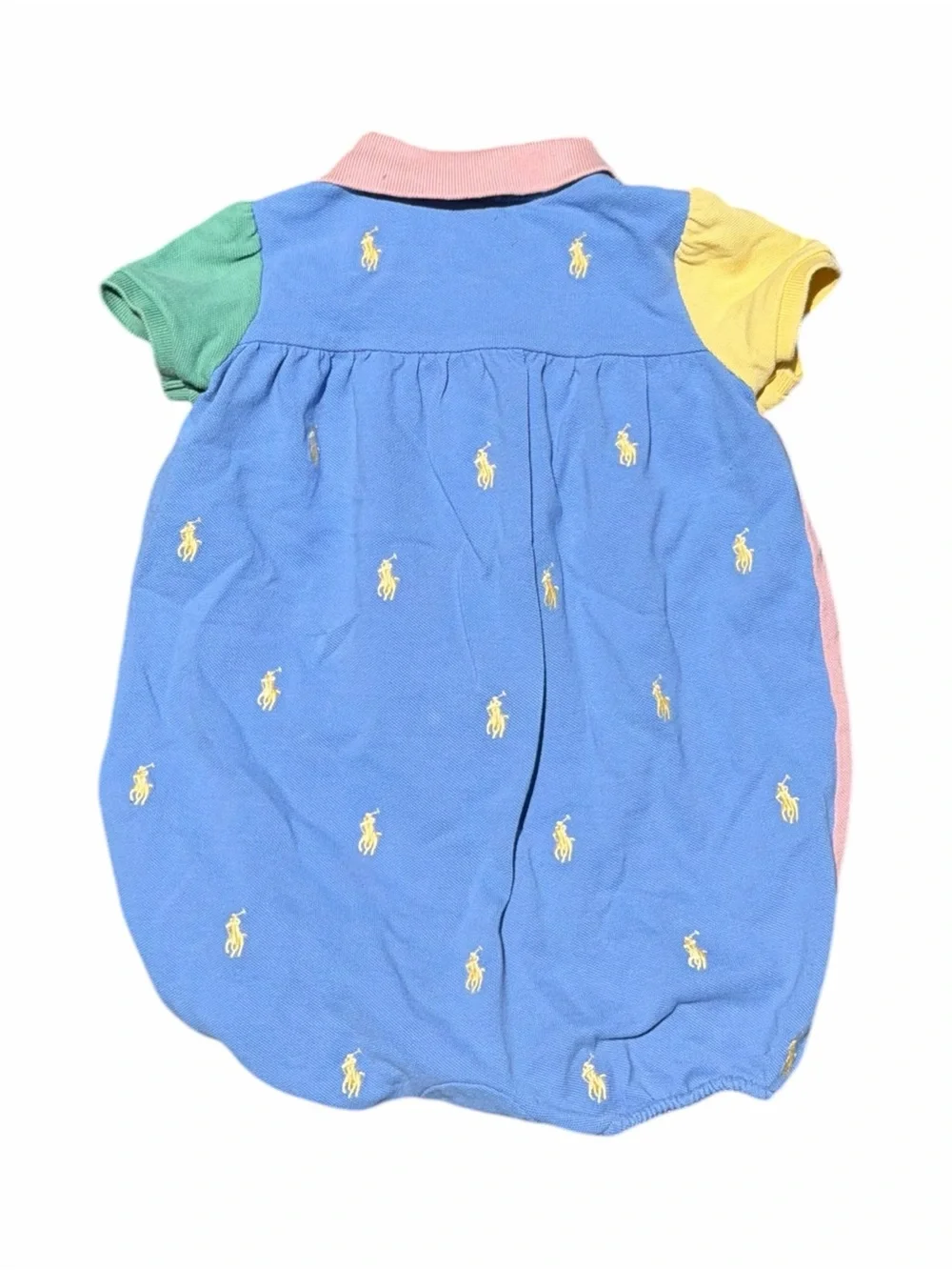 Ralph Lauren Baby Color Block Piqué Bubble Romper Pink Multicolor Pony 18M